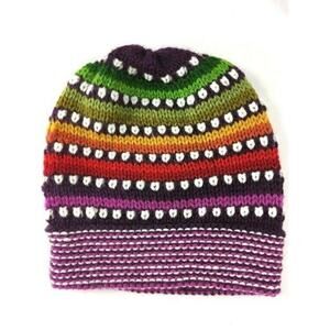Dots Beanie Alpaca Heavy Knit Bright Shades Kids Sz Multicolor Knit Beanie